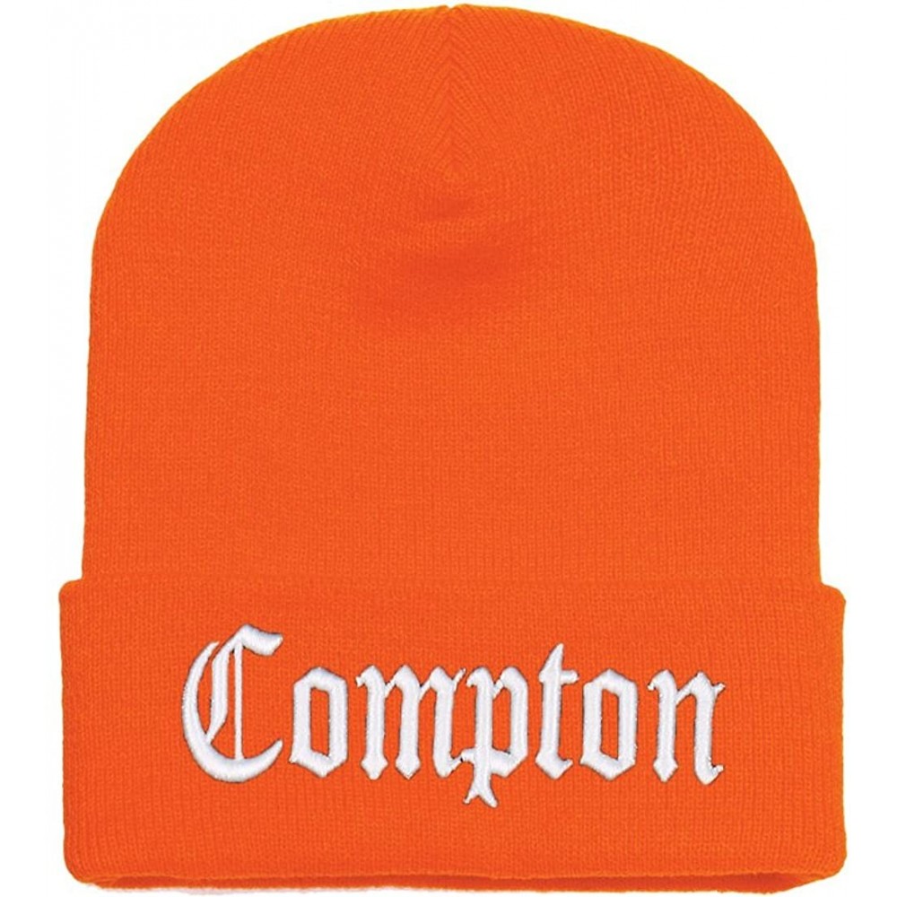 Skullies & Beanies 3D Embroidered Compton Warm Knit Beanie Cap Yupoong - Blaze Orange - C3120S59JWX $14.28