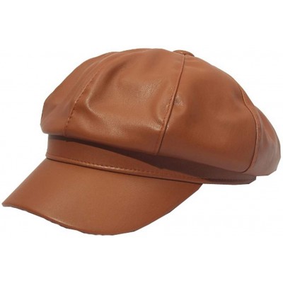 Newsboy Caps Women PU Leather Newsboy Cabbie Peaked Beret Cap Vintage Baker Boy Visor Hat - Brown - CH1888KM8HR $10.61