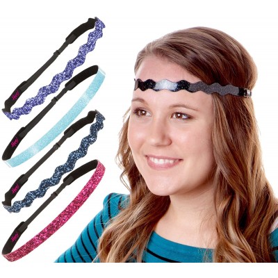 Headbands 5pk Girl's Adjustable Non Slip Glitter Headband Mixed Gift Pack (Purple/Teal/Navy & More) - CV11TUS1XT7 $41.27