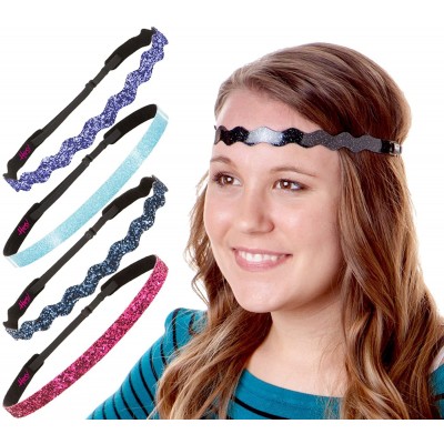 Headbands 5pk Girl's Adjustable Non Slip Glitter Headband Mixed Gift Pack (Purple/Teal/Navy & More) - CV11TUS1XT7 $26.41