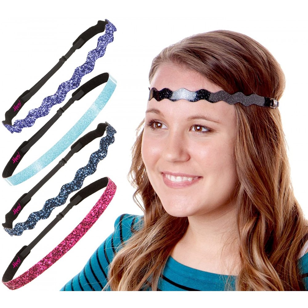 Headbands 5pk Girl's Adjustable Non Slip Glitter Headband Mixed Gift Pack (Purple/Teal/Navy & More) - CV11TUS1XT7 $26.41