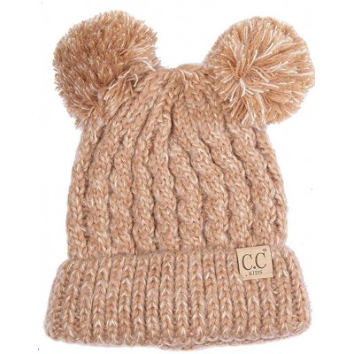 Skullies & Beanies Children Kid Toddler Girl Boy Colorful Knit Beanie with Knit Double Pom Pom - Taupe - CH12K501WD5 $11.52