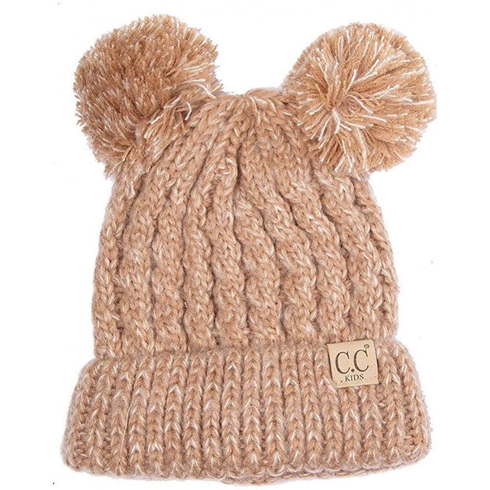 Skullies & Beanies Children Kid Toddler Girl Boy Colorful Knit Beanie with Knit Double Pom Pom - Taupe - CH12K501WD5 $11.52