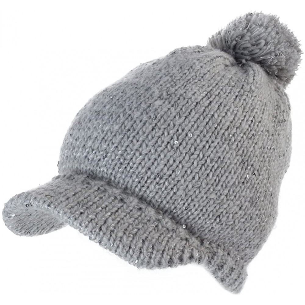 Skullies & Beanies Women's 100% Wool Knit Visor Beanie Newsboy Cap - 89230grey_100% Acrylic - C918IL9X53D $16.34