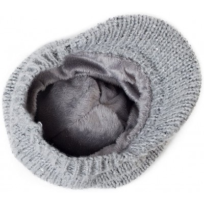 Skullies & Beanies Women's 100% Wool Knit Visor Beanie Newsboy Cap - 89230grey_100% Acrylic - C918IL9X53D $16.34