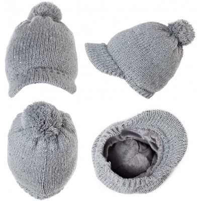 Skullies & Beanies Women's 100% Wool Knit Visor Beanie Newsboy Cap - 89230grey_100% Acrylic - C918IL9X53D $16.34