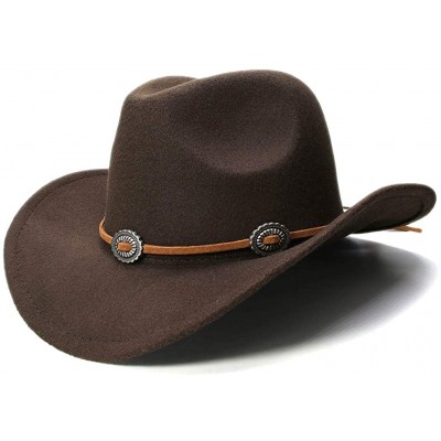 Cowboy Hats Vintage Style Unisex Wool Blend Wide Brim Western Cowboy Hat Cowgirl Cap - Coffee - CI18KA70874 $15.55