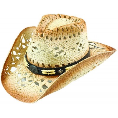 Cowboy Hats Men's & Women's Western Style Cowboy/Cowgirl Toyo Straw Hat - Tea Stain-beads - C018RHI5TTH $42.24