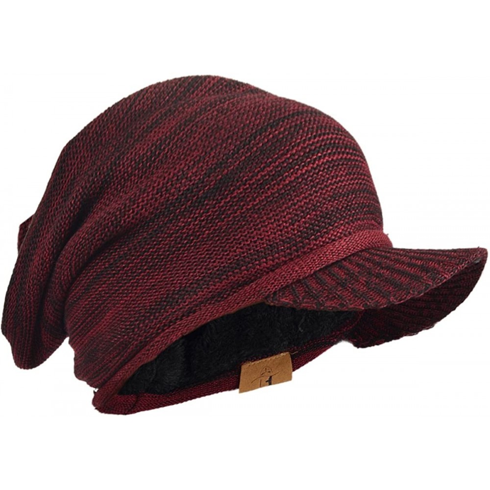 Skullies & Beanies Men Stripe Knit Visor Beanie Hat for Winter - B319-red - C2186GTIIDZ $17.01