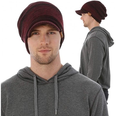 Skullies & Beanies Men Stripe Knit Visor Beanie Hat for Winter - B319-red - C2186GTIIDZ $17.01