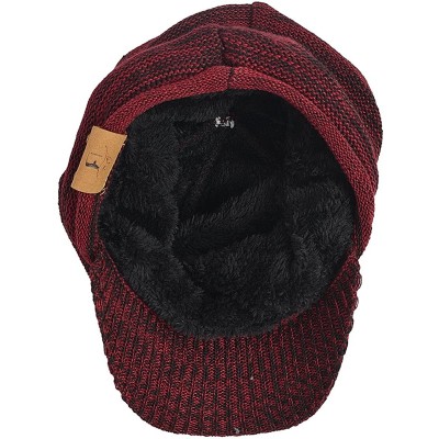 Skullies & Beanies Men Stripe Knit Visor Beanie Hat for Winter - B319-red - C2186GTIIDZ $17.01