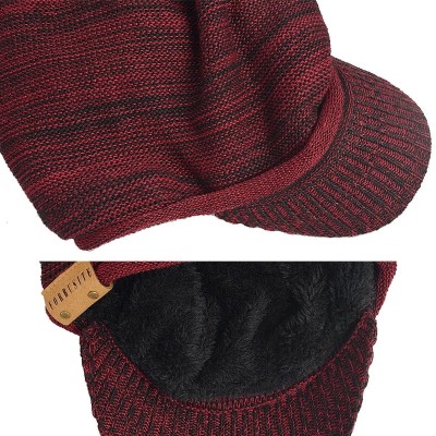 Skullies & Beanies Men Stripe Knit Visor Beanie Hat for Winter - B319-red - C2186GTIIDZ $17.01