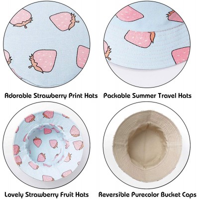 Bucket Hats Fashion Fruit Bucket Hat for Women Trendy Strawberry Painted Foldable Summer Cotton Fisherman Sun Caps - CL18WMZG...