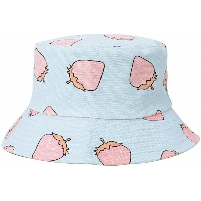 Bucket Hats Fashion Fruit Bucket Hat for Women Trendy Strawberry Painted Foldable Summer Cotton Fisherman Sun Caps - CL18WMZG...