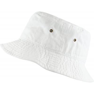 Bucket Hats Unisex 100% Cotton Packable Summer Travel Bucket Beach Sun Hat - White - CR125W1EVNF $12.83