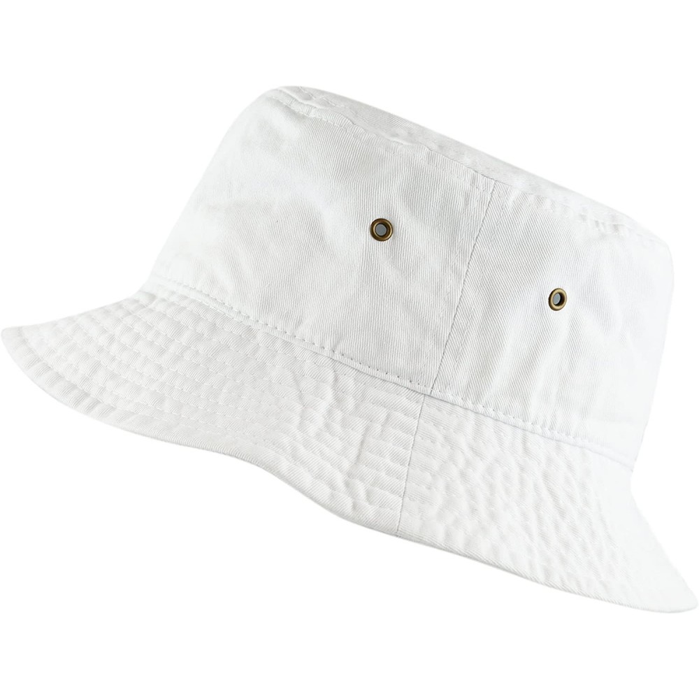 Bucket Hats Unisex 100% Cotton Packable Summer Travel Bucket Beach Sun Hat - White - CR125W1EVNF $12.83