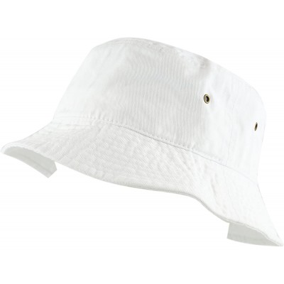 Bucket Hats Unisex 100% Cotton Packable Summer Travel Bucket Beach Sun Hat - White - CR125W1EVNF $12.83