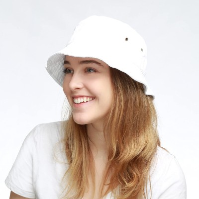 Bucket Hats Unisex 100% Cotton Packable Summer Travel Bucket Beach Sun Hat - White - CR125W1EVNF $12.83