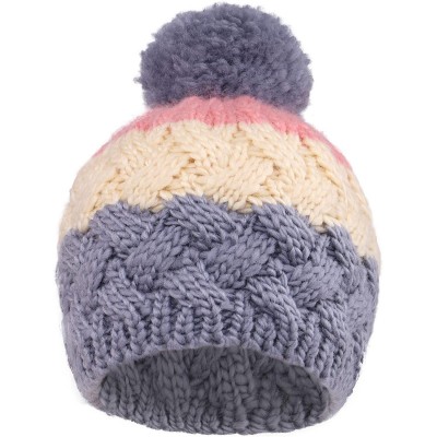 Skullies & Beanies Boys Girls Kids Knit Beanie with Pompom Toddlers Winter Hat Cap - Grey/Cream/Pink - C11853CHIGI $20.88
