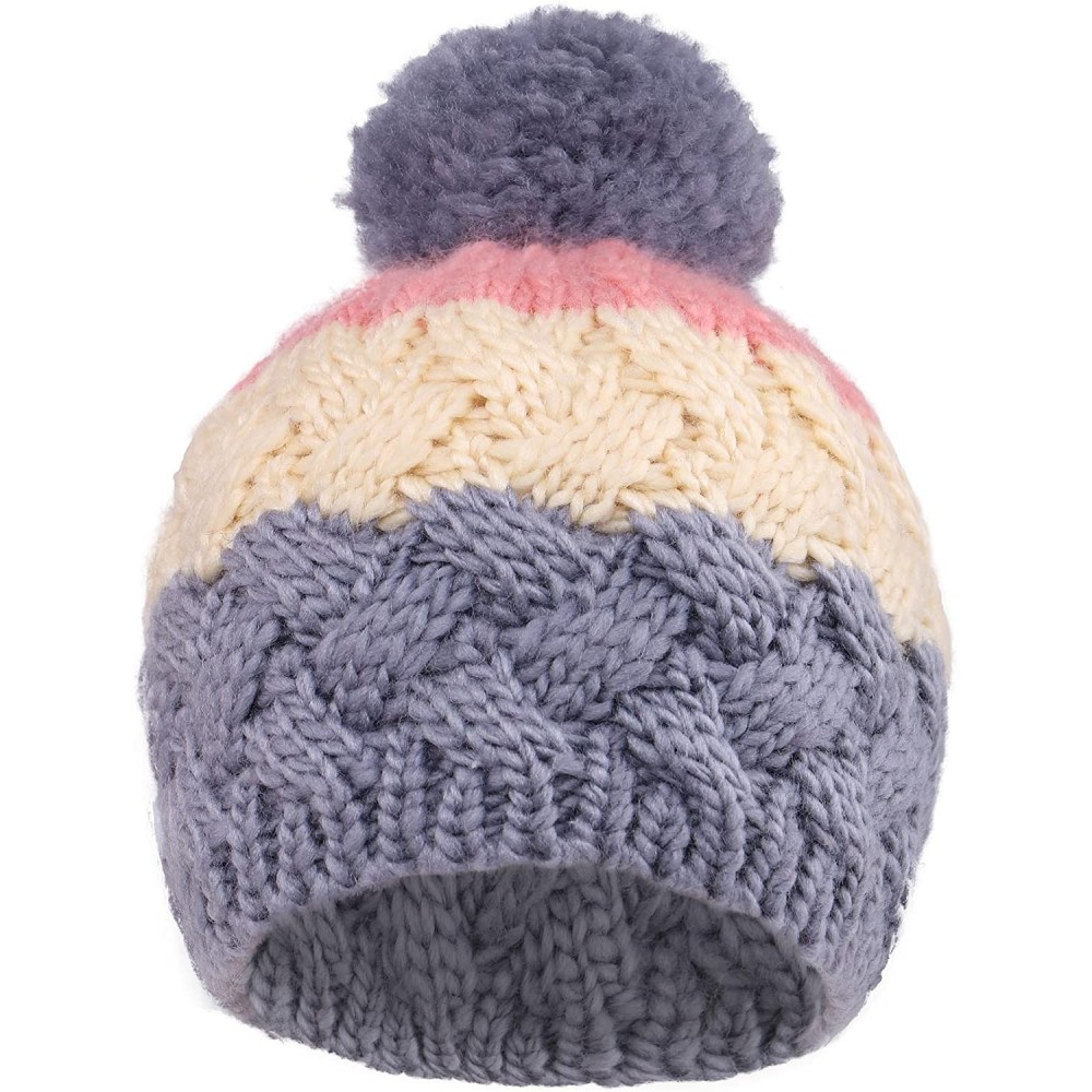 Skullies & Beanies Boys Girls Kids Knit Beanie with Pompom Toddlers Winter Hat Cap - Grey/Cream/Pink - C11853CHIGI $7.53