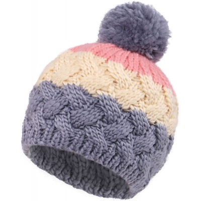 Skullies & Beanies Boys Girls Kids Knit Beanie with Pompom Toddlers Winter Hat Cap - Grey/Cream/Pink - C11853CHIGI $7.53
