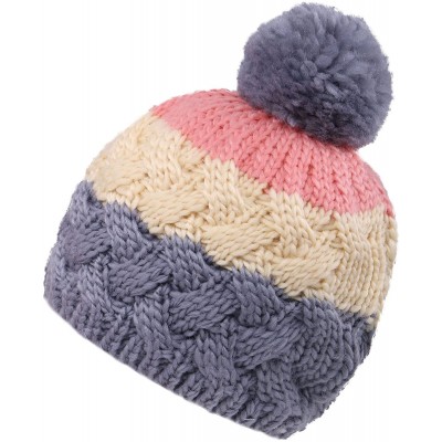 Skullies & Beanies Boys Girls Kids Knit Beanie with Pompom Toddlers Winter Hat Cap - Grey/Cream/Pink - C11853CHIGI $7.53