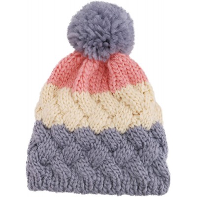 Skullies & Beanies Boys Girls Kids Knit Beanie with Pompom Toddlers Winter Hat Cap - Grey/Cream/Pink - C11853CHIGI $7.53