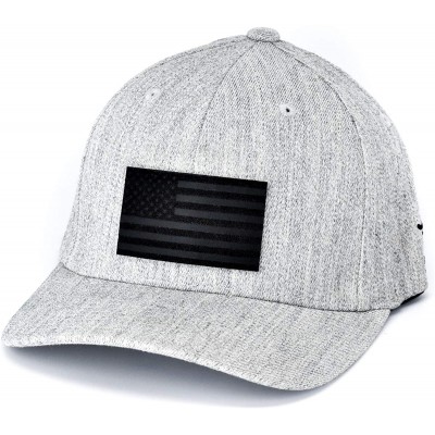 Baseball Caps USA 'Midnight Glory' Black Leather Patch Hat Flex Fit - Heather Grey - CM18IGQTDOL $68.77