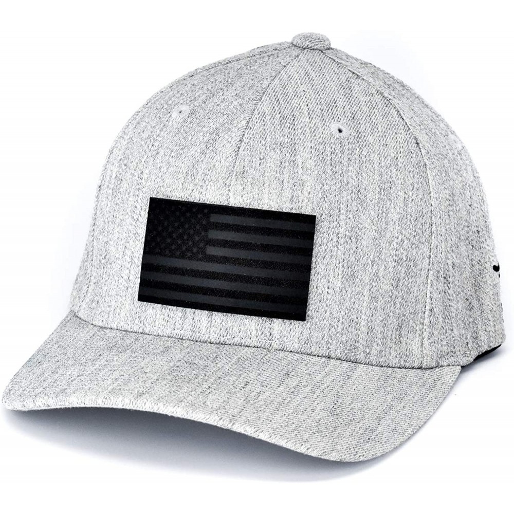 Baseball Caps USA 'Midnight Glory' Black Leather Patch Hat Flex Fit - Heather Grey - CM18IGQTDOL $35.76