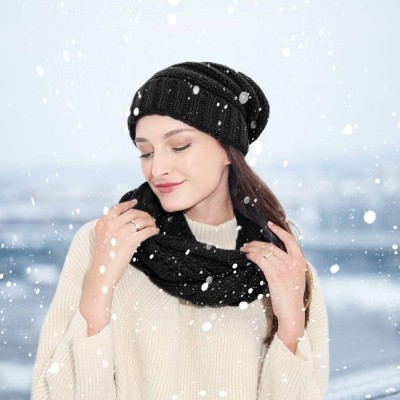 Skullies & Beanies Knit Infinity Scarf Beanie Hat Set Women Winter Circle Loop Scarfs Scarves - Black - C51868M523L $6.99