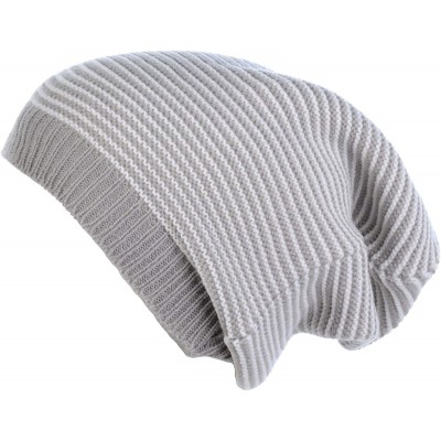 Skullies & Beanies an Unisex Striped Knit Slouchy Beanie Hat Lightweight Soft Fashion Cap - Gray White - CY12CJFC3H3 $21.92