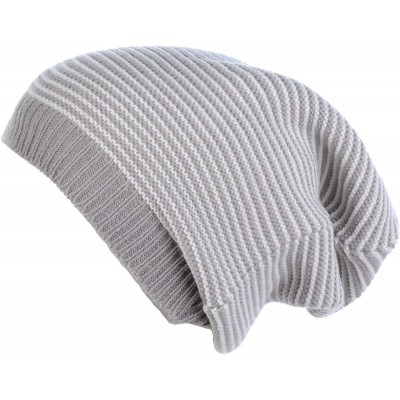 Skullies & Beanies an Unisex Striped Knit Slouchy Beanie Hat Lightweight Soft Fashion Cap - Gray White - CY12CJFC3H3 $13.55