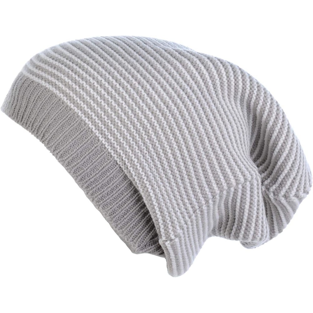 Skullies & Beanies an Unisex Striped Knit Slouchy Beanie Hat Lightweight Soft Fashion Cap - Gray White - CY12CJFC3H3 $13.55