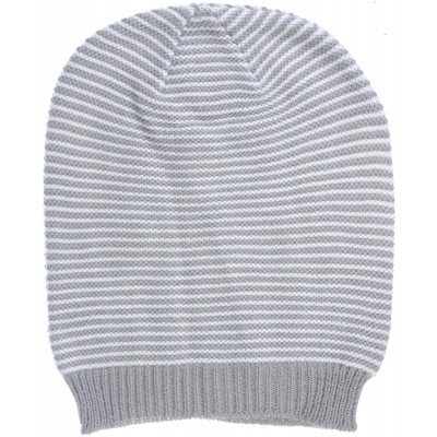 Skullies & Beanies an Unisex Striped Knit Slouchy Beanie Hat Lightweight Soft Fashion Cap - Gray White - CY12CJFC3H3 $13.55
