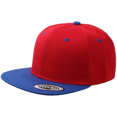 Baseball Caps Blank Adjustable Flat Bill Plain Snapback Hats Caps - Red/Royal - CK11LI0NJJ7 $10.35