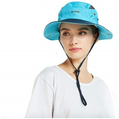 Sun Hats Unisex Summer Sun Hat Wide Brim UV Protection Mesh Bucket Cap Adjustable Fishing Cap - Light Blue - CY18RW08YRY $10.55