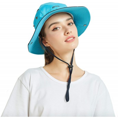 Sun Hats Unisex Summer Sun Hat Wide Brim UV Protection Mesh Bucket Cap Adjustable Fishing Cap - Light Blue - CY18RW08YRY $10.55