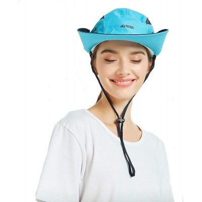 Sun Hats Unisex Summer Sun Hat Wide Brim UV Protection Mesh Bucket Cap Adjustable Fishing Cap - Light Blue - CY18RW08YRY $10.55