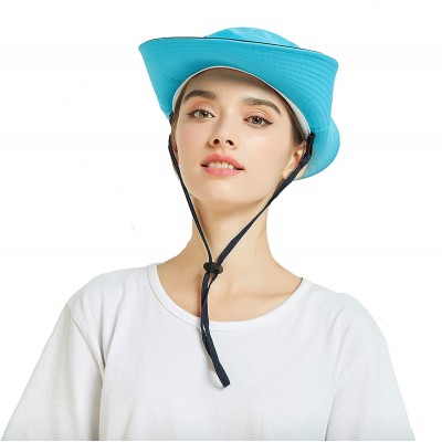 Sun Hats Unisex Summer Sun Hat Wide Brim UV Protection Mesh Bucket Cap Adjustable Fishing Cap - Light Blue - CY18RW08YRY $10.55