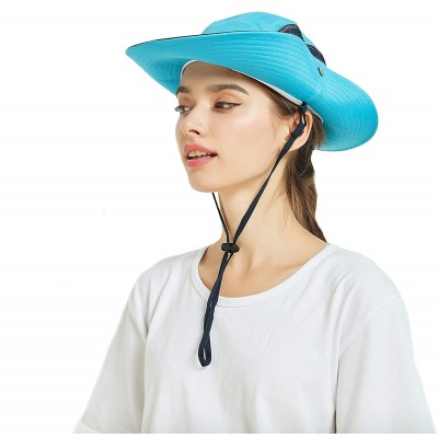 Sun Hats Unisex Summer Sun Hat Wide Brim UV Protection Mesh Bucket Cap Adjustable Fishing Cap - Light Blue - CY18RW08YRY $10.55