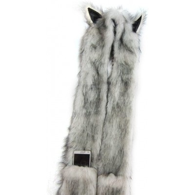 Skullies & Beanies 3 in 1 Cartoon Full Animal Faux Fur Hoods with Ear Flaps Scarf Spirit Paws Mittens Gloves Set Halloween Co...