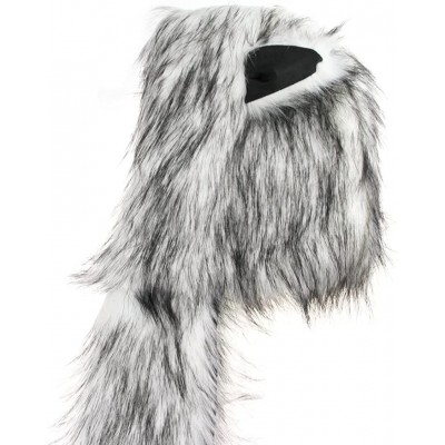 Skullies & Beanies 3 in 1 Cartoon Full Animal Faux Fur Hoods with Ear Flaps Scarf Spirit Paws Mittens Gloves Set Halloween Co...