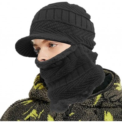 Balaclavas Winter Fleece Lined Knit Hat Tactical Balaclava with Billed Windproof Full Face Mask Neck Warmer Neckerchief - C41...