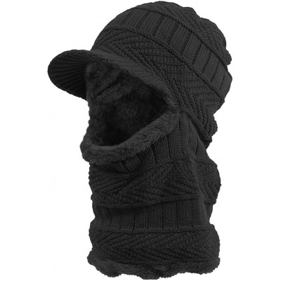 Balaclavas Winter Fleece Lined Knit Hat Tactical Balaclava with Billed Windproof Full Face Mask Neck Warmer Neckerchief - C41...