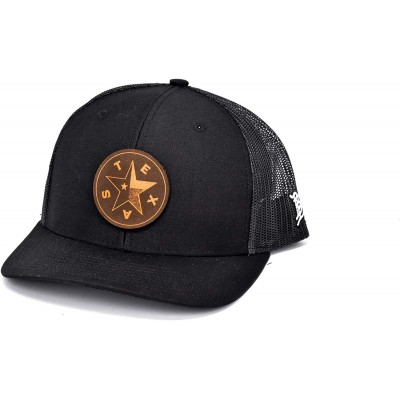 Baseball Caps Texas 'The Lone Star' Leather Patch Hat Curved Trucker - Black - CL18IGQKRR6 $24.91