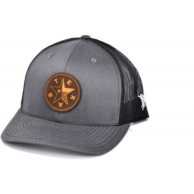 Baseball Caps Texas 'The Lone Star' Leather Patch Hat Curved Trucker - Black - CL18IGQKRR6 $24.91