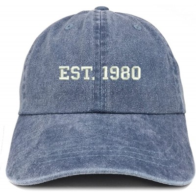 Baseball Caps EST 1980 Embroidered - 40th Birthday Gift Pigment Dyed Washed Cap - Navy - CE180QZK0RT $18.08