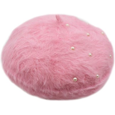 Skullies & Beanies Women Girls Soft Rabbit Fur French Style Beret Pearls Flowers Winter Warm Beanie Hat - Pink - CL18YM0EXGK ...