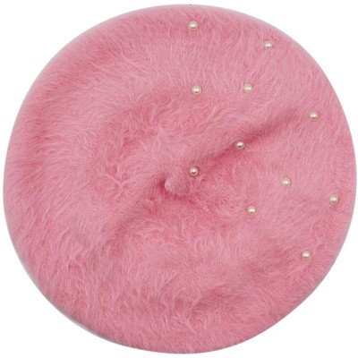 Skullies & Beanies Women Girls Soft Rabbit Fur French Style Beret Pearls Flowers Winter Warm Beanie Hat - Pink - CL18YM0EXGK ...