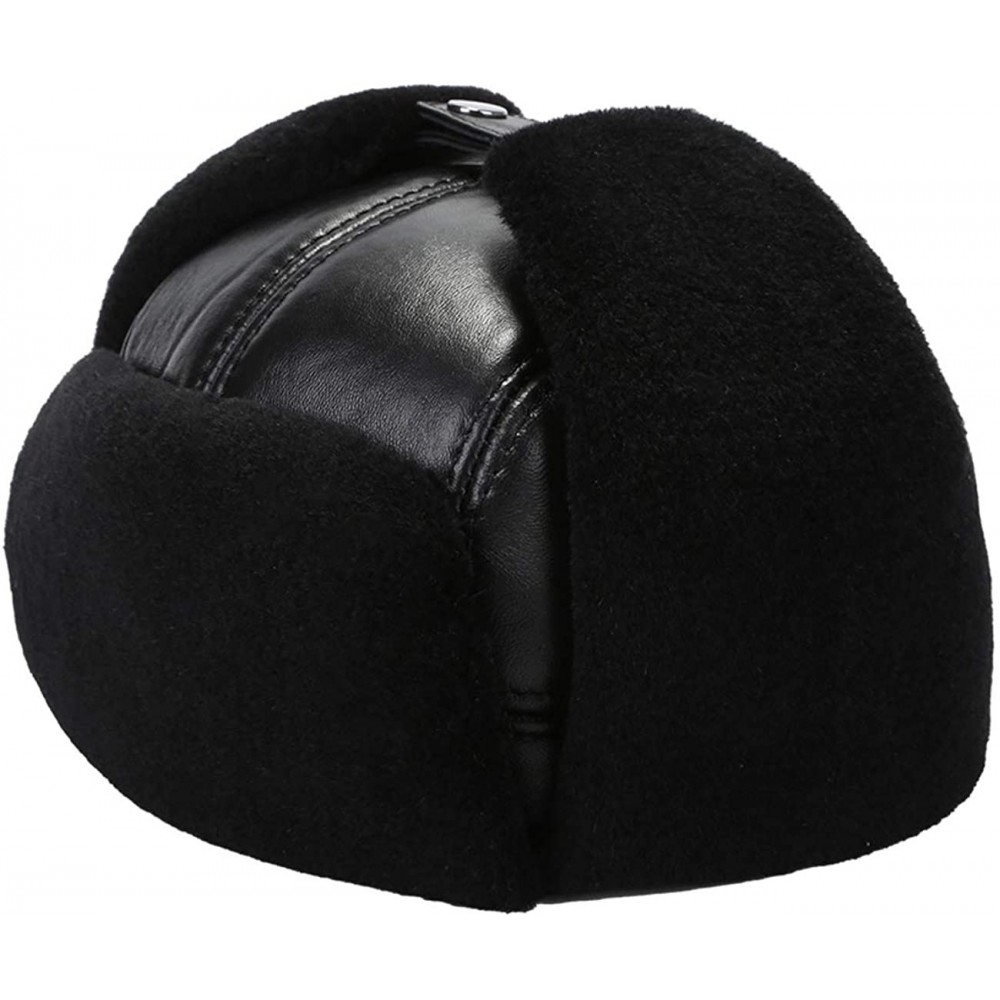 Skullies & Beanies Men's Genuine Sheepskin Winter Fleece Ushanka Ear Flaps Windproof Outdoor Hunting Snow Cap Trapper Bomber ...